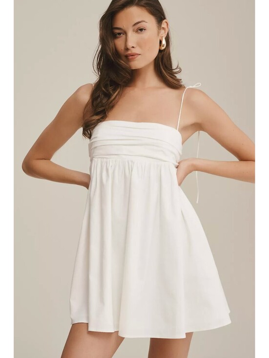 Reformation Dresses & Skirts - Reformation Catarina Dress White Mini Babydoll Poplin Tie Strap Dress Size 6 NWT